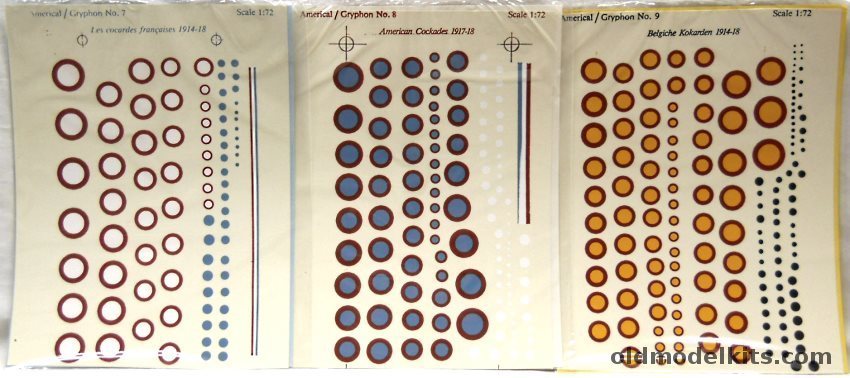 Americal-Gryphon 1/72 7 French Cockades 1914-1918 / 8 American Cockades 1917-1918 / 9 Belgian Kokarden 1914-1918 1/72 Decal Sets plastic model kit